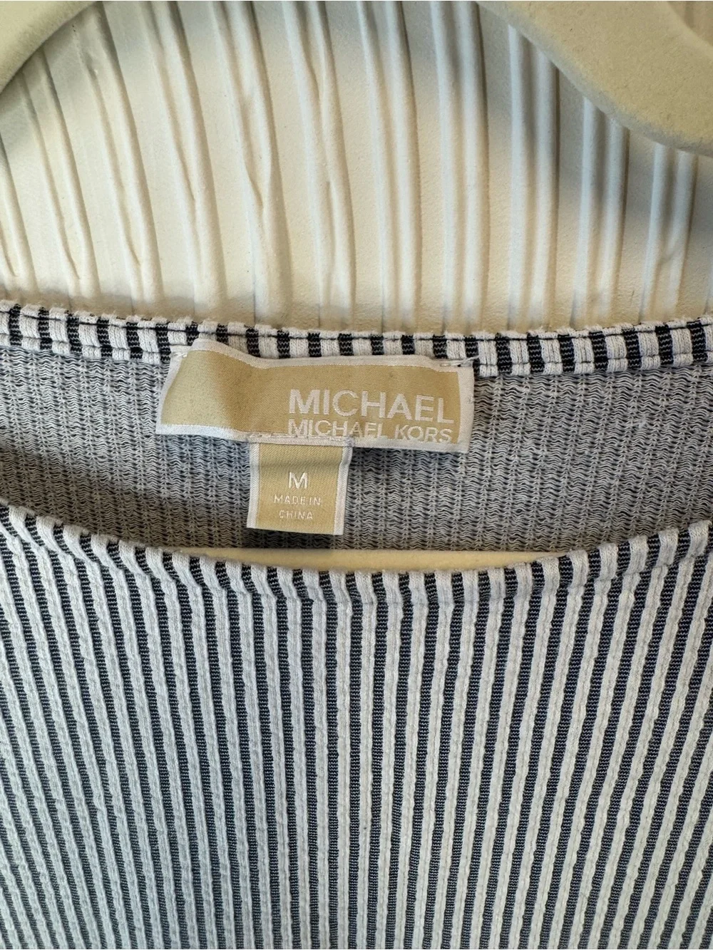 Michael Kors Blue and White Striped Tie-Hem Short Sleeve Top